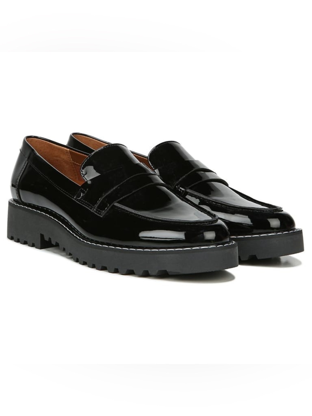 Franco Sarto Cassandra Black Patent Lugsole Platform Penny Loafers Size 7.5